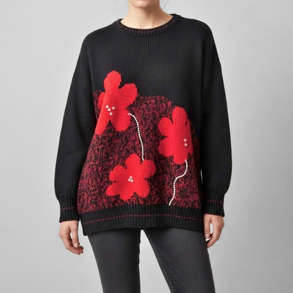 80s Whimsigoth Dark Floral Sweater Festive Holiday Christmas Romantic Plus 20W